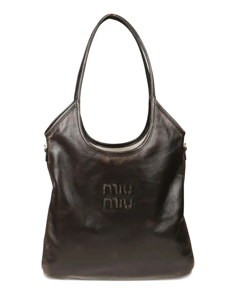 Miu Miu Shopper mit Logo-Patch - Braun Braun