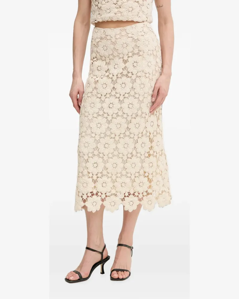 Bardot Veneta crochet floral-pattern midi skirt - Nude Nude