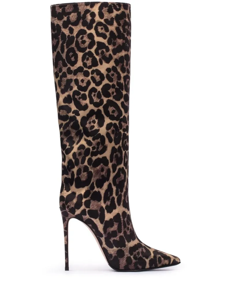 Le Silla Eva Satinstiefel mit Leoparden-Print 120mm - Braun Braun