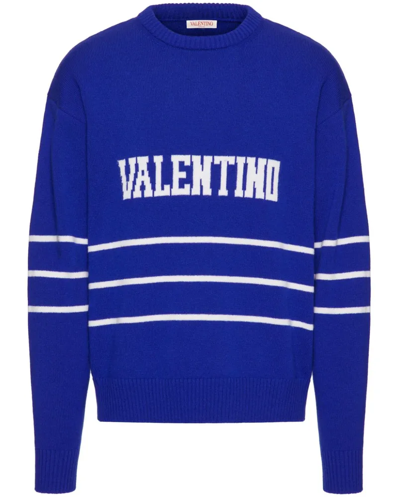 Valentino Garavani Pullover mit Intarsien-Logo Blau