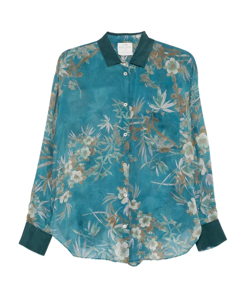forte_forte Hemd mit Blumenprint - Blau Blau