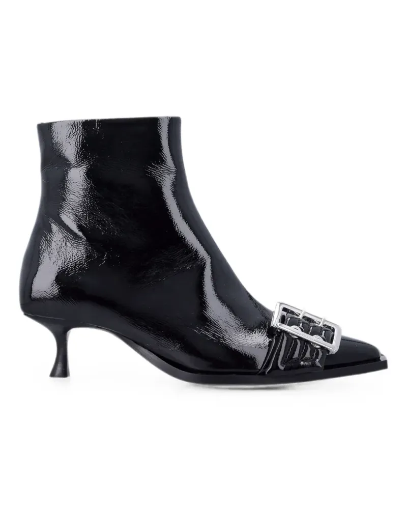 Ganni buckle-detail patent ankle boots - Schwarz Schwarz