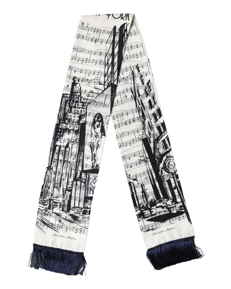 Dolce & Gabbana music-print fringed scarf - Schwarz Schwarz