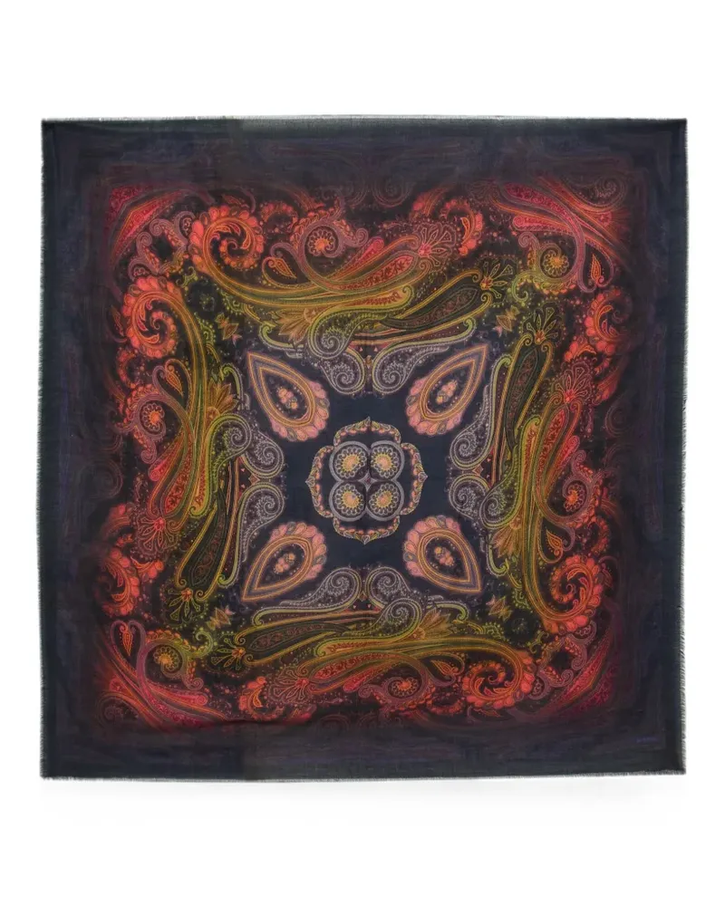 Etro Ausgefranster Schal mit Paisley-Print - Blau Blau