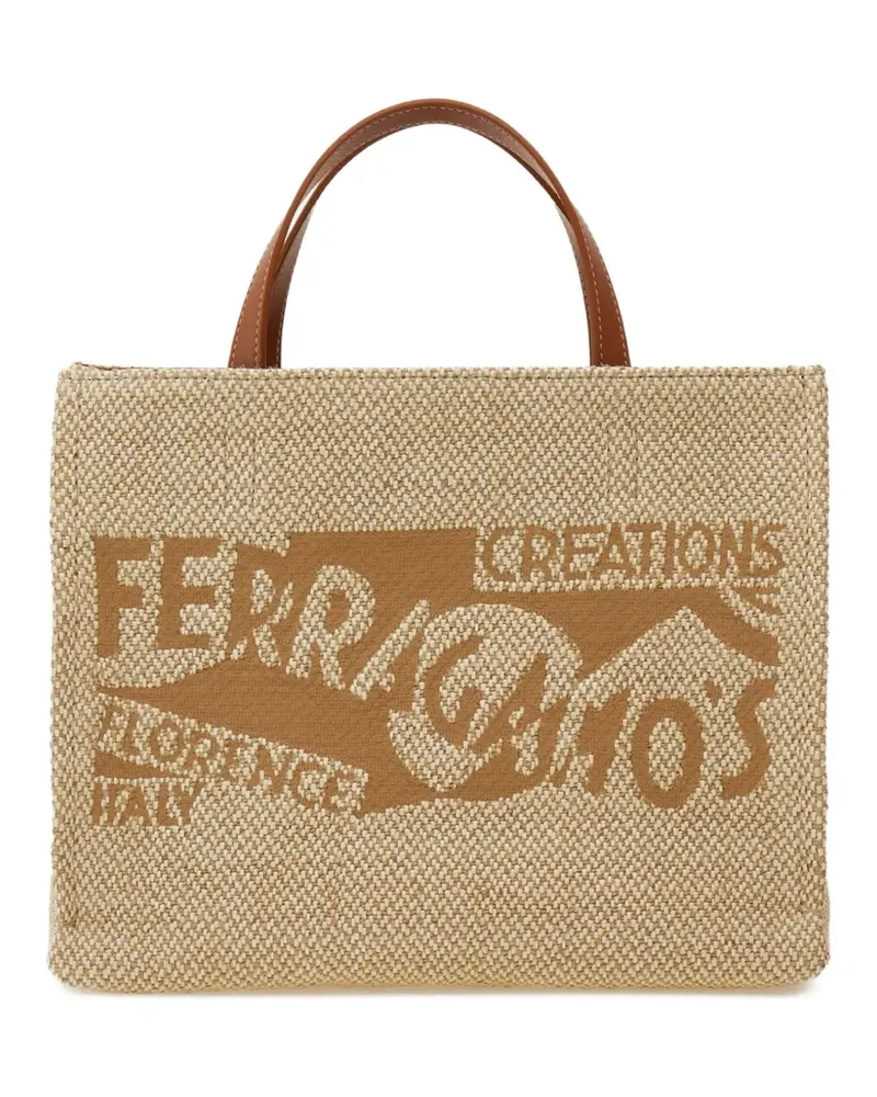 Ferragamo Mittelgroße Handtasche mit Logo-Stickerei - Nude Nude