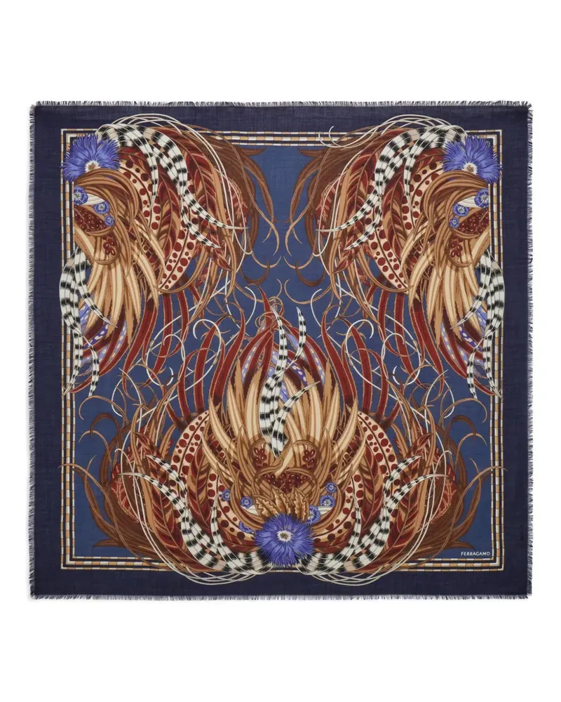 Ferragamo Schal mit Hahn-Print - Blau Blau