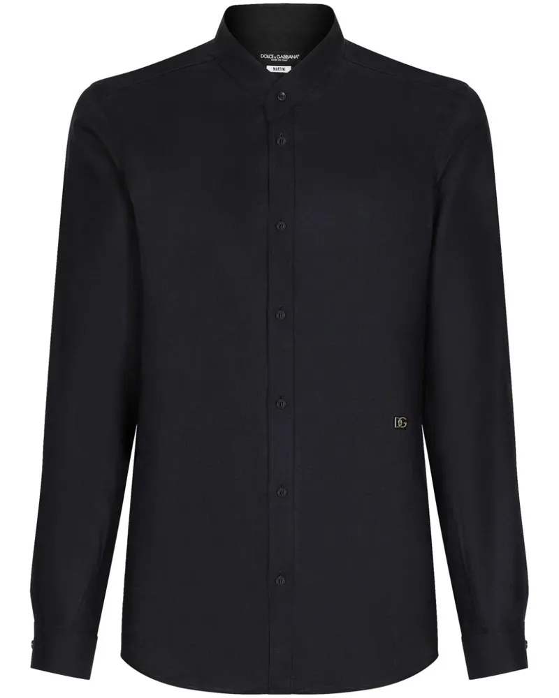 Dolce & Gabbana Leinenhemd mit Logo-Schild - Schwarz Schwarz