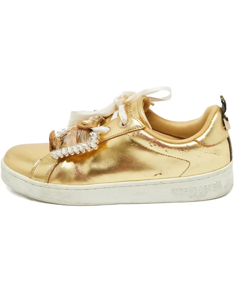 Roberto Cavalli crystal-embellished leather sneakers - Gold Gold
