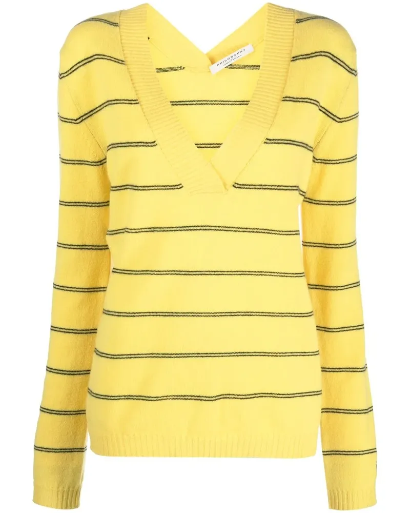 Philosophy Di Lorenzo Serafini Gestreifter Pullover mit V-Ausschnitt - Gelb Gelb