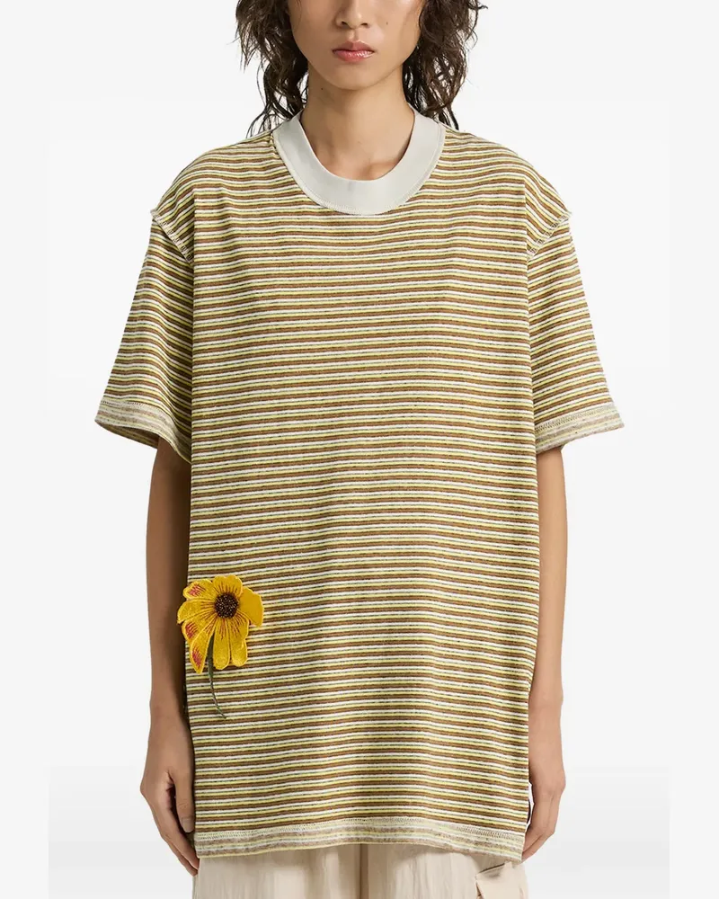 Song For The Mute striped-pattern flower T-shirt - Braun Braun