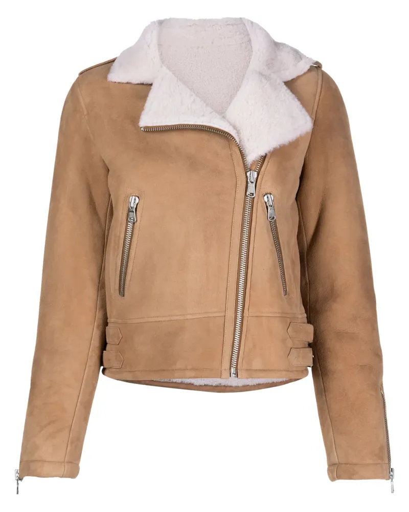 Yves Salomon Bikerjacke mit Shearling-Besatz - Nude Nude