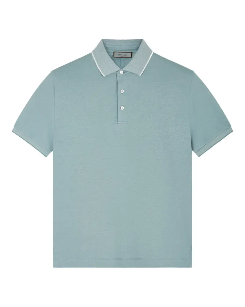 Canali contrast-trim piqué polo shirt - Blau Blau