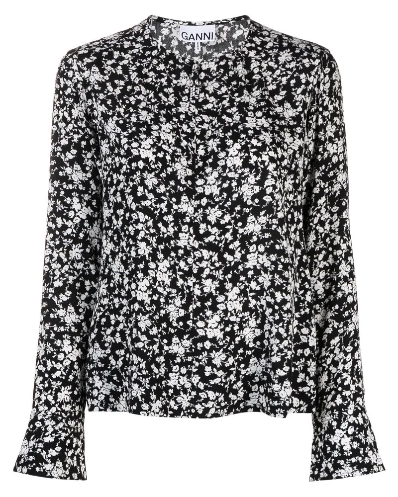 Ganni Bluse mit Print Schwarz