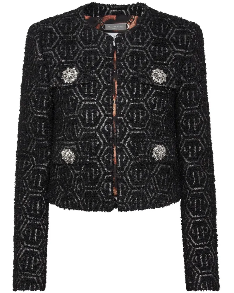 Philipp Plein Tweed-Jacke mit Monogramm - Schwarz Schwarz