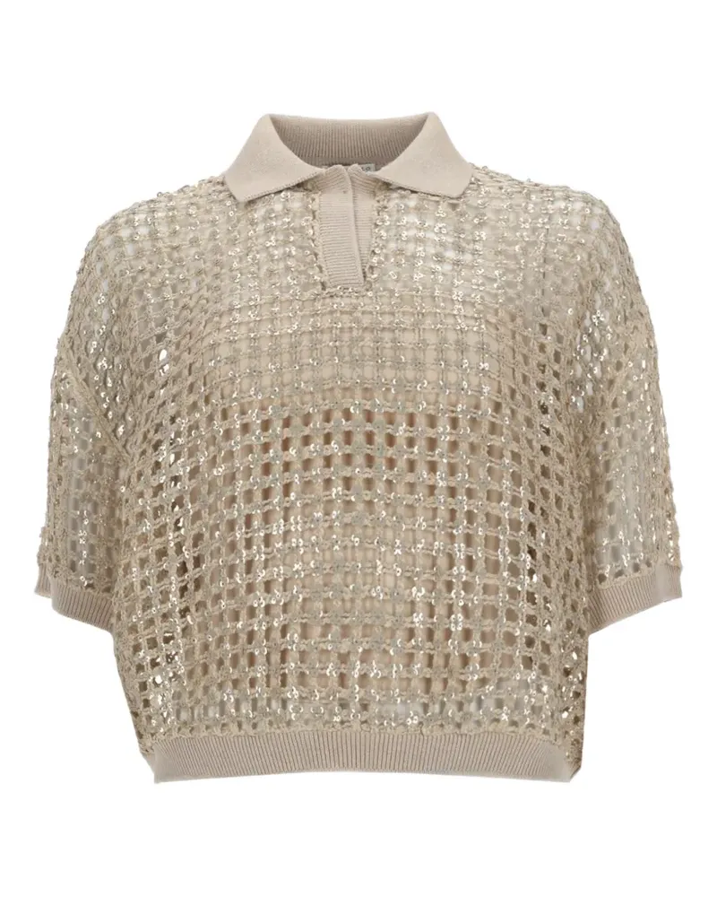 Brunello Cucinelli sequin-embellished polo shirt - Nude Nude