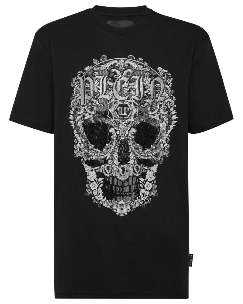 Philipp Plein T-Shirt mit barockem Totenkopf - Schwarz Schwarz