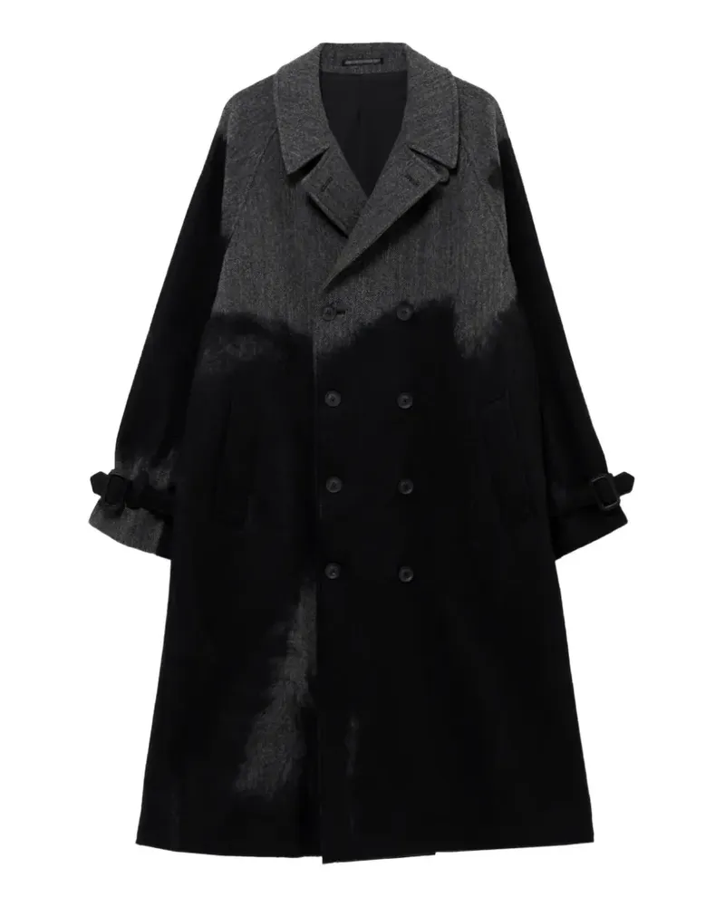 Yohji Yamamoto Doppelreihiger Mantel mit Fischgrätenmuster - Schwarz Schwarz