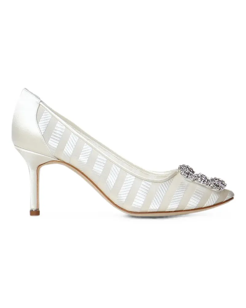 Manolo Blahnik crystal-buckle striped pumps - Weiß Weiß