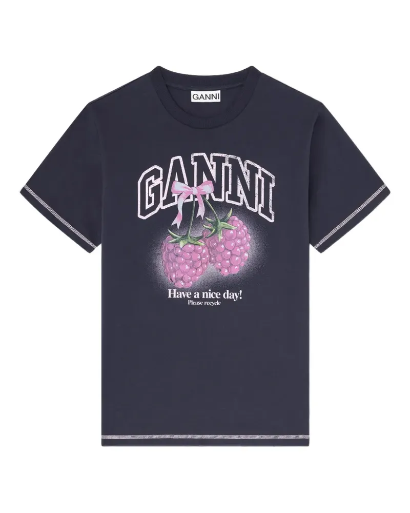 Ganni T-Shirt mit grafischem Print - Blau Blau
