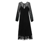 Kleid mit langen Ärmeln und Spitzen-Overlay - Schwarz