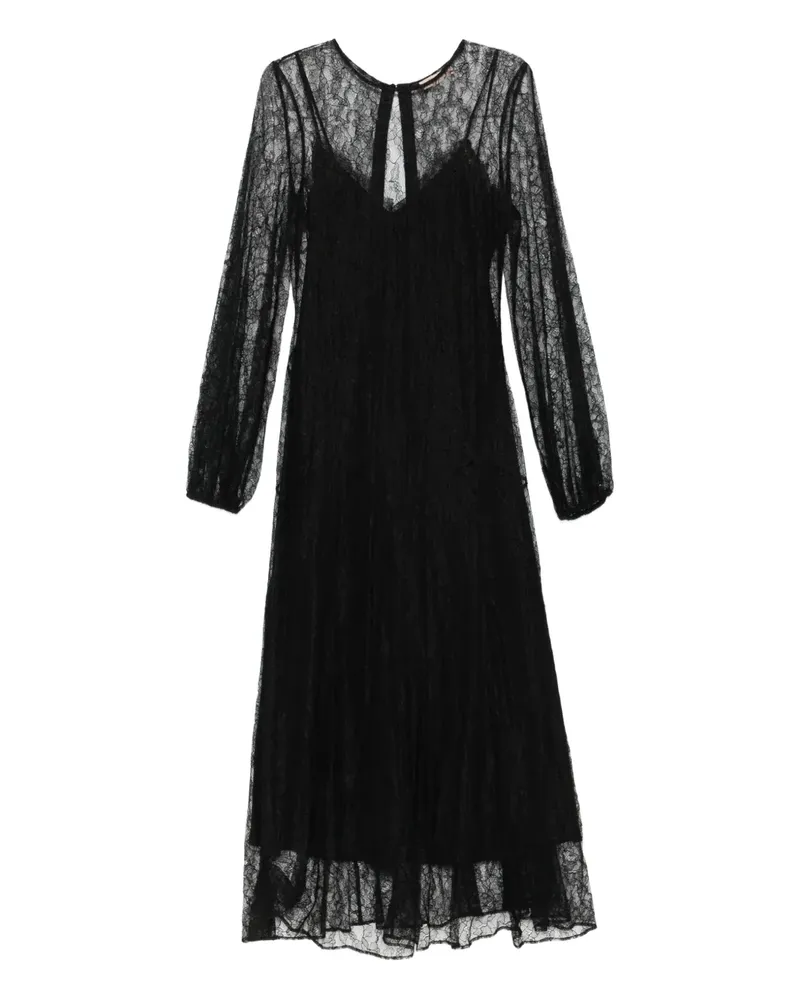 Twin-Set Kleid mit langen Ärmeln und Spitzen-Overlay - Schwarz Schwarz
