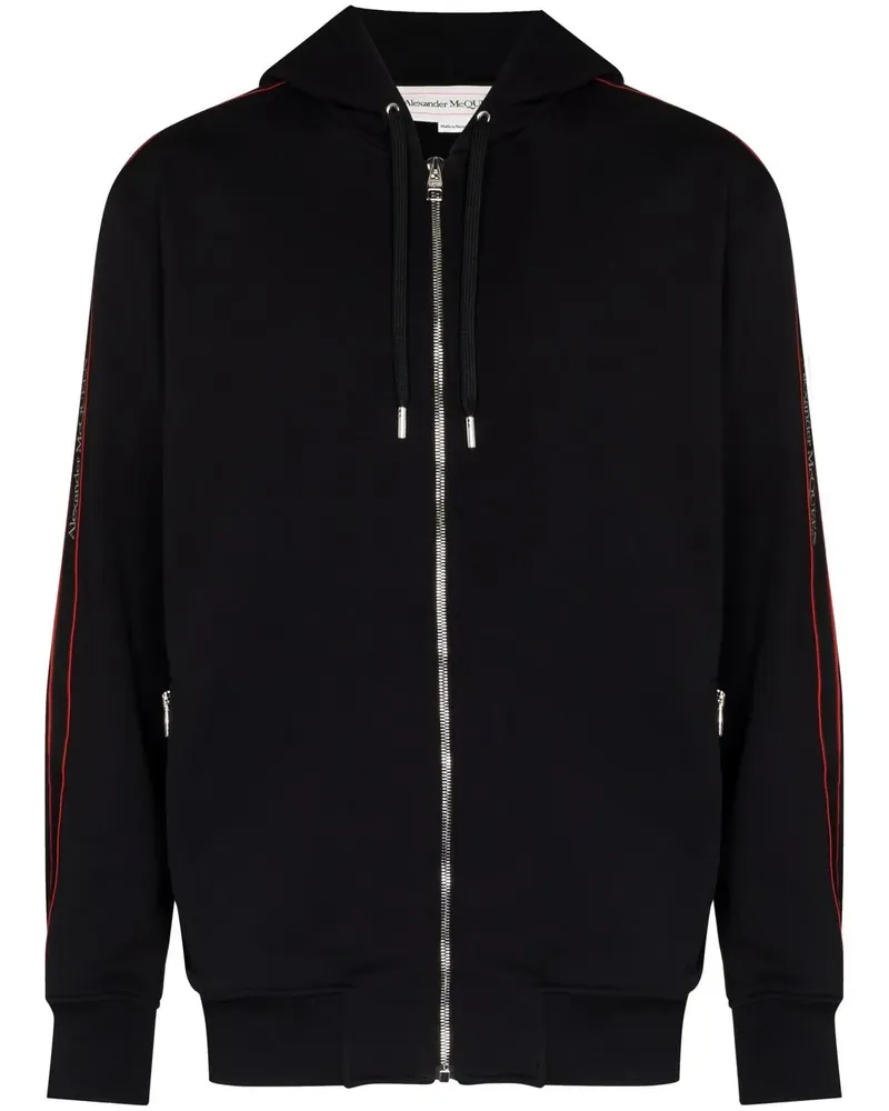 Alexander McQueen Kapuzenjacke mit Logo-Streifen - Schwarz Schwarz