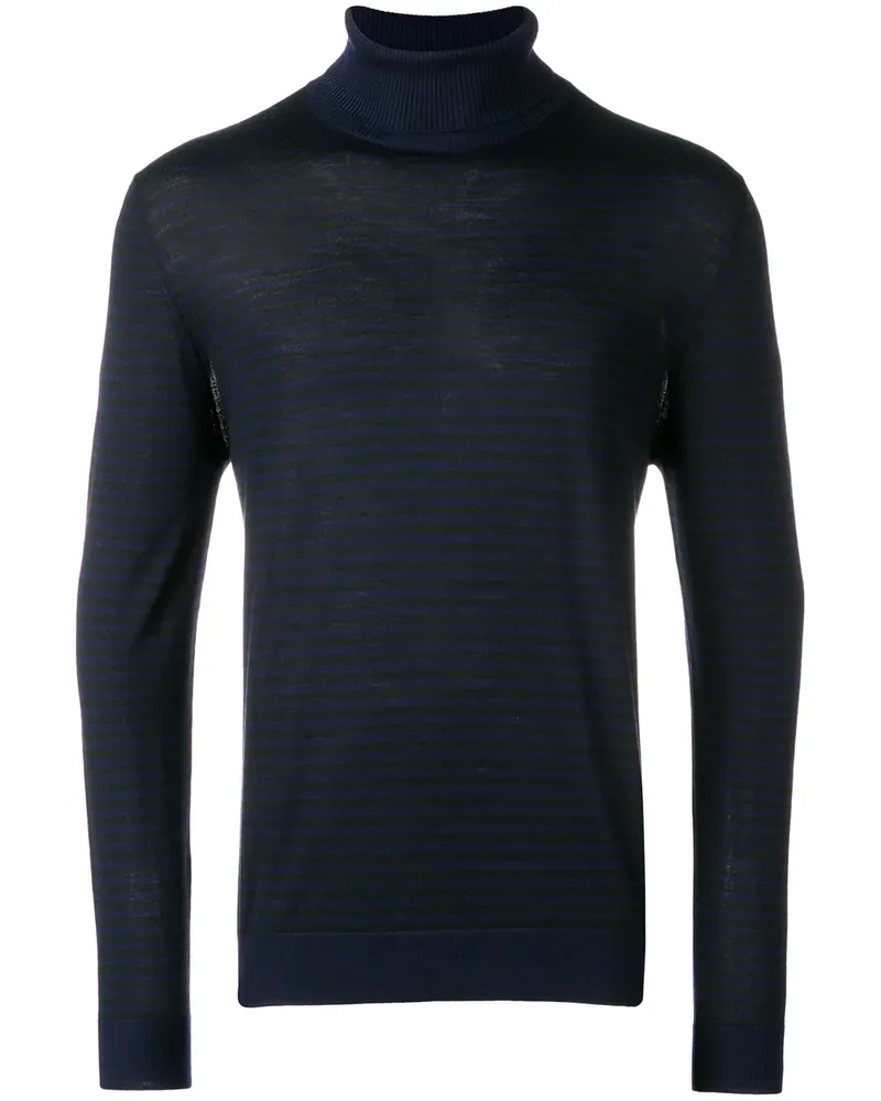 Eleventy Gestreifter Rollkragenpullover - Schwarz Schwarz