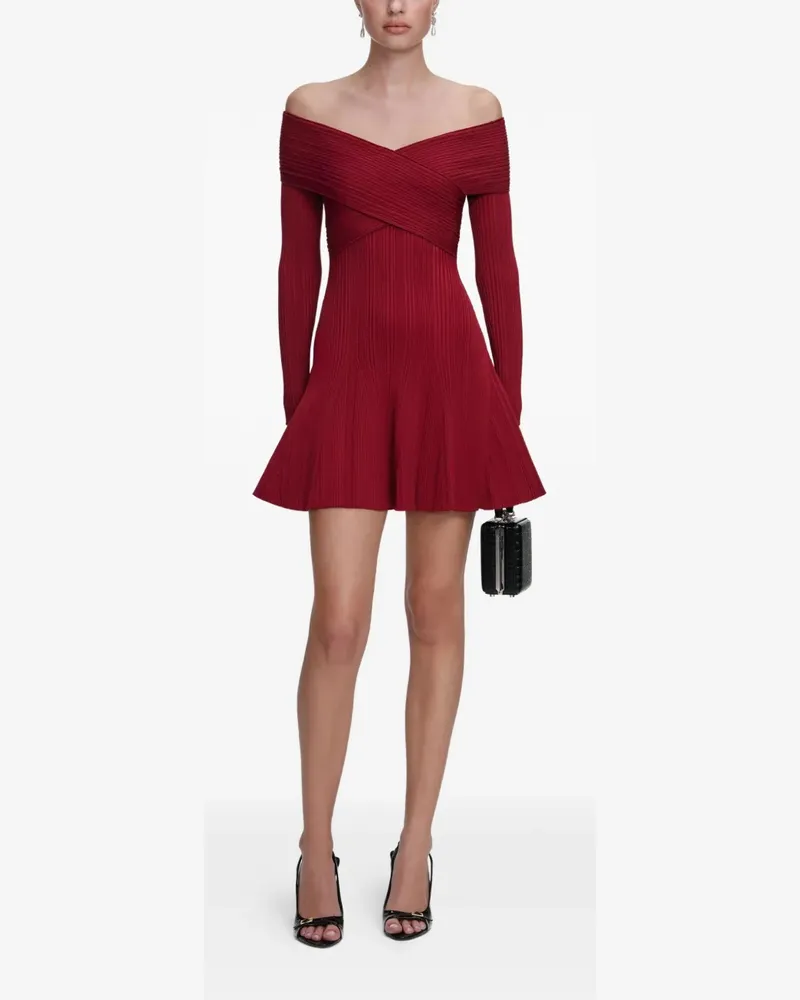 Self-Portrait ribbed-knit mini dress - Rot Rot