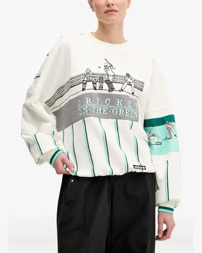adidas Gestreiftes Sweatshirt mit Cricket-Print - Weiß Weiß