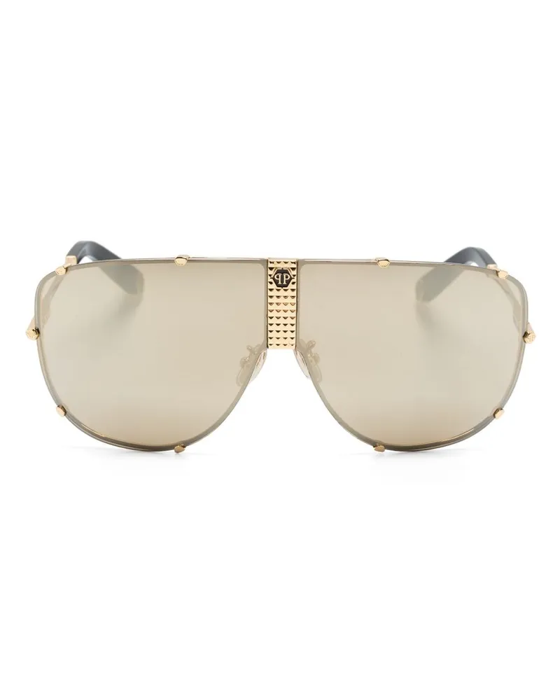 Philipp Plein Sonnenbrille mit Shield-Gestell - Gold Gold