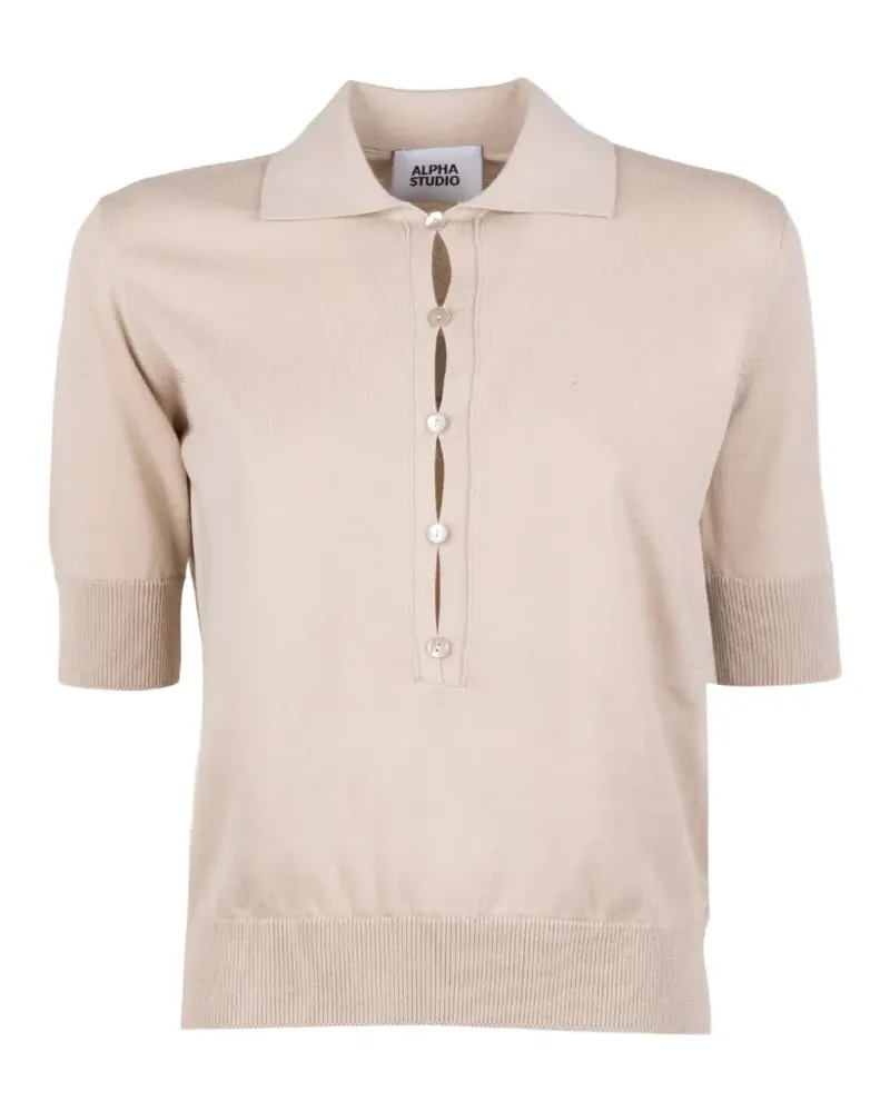 Alpha Studio button polo top - Nude Nude