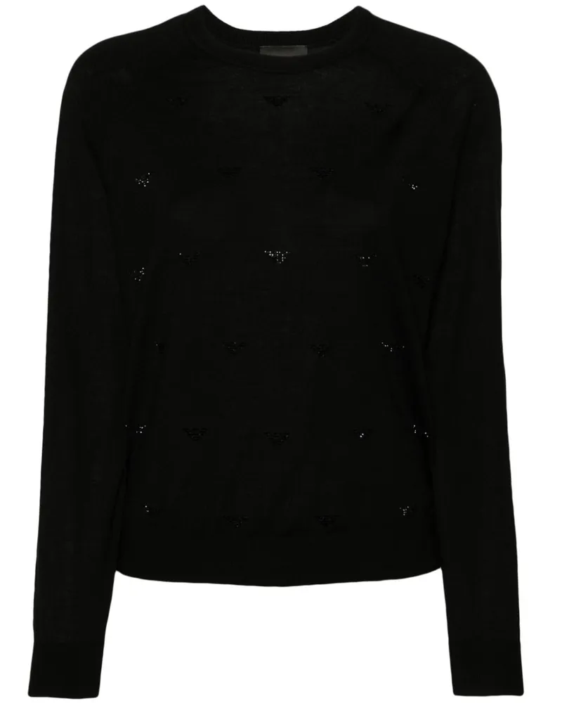 Emporio Armani Pullover mit Strass-Logo Schwarz