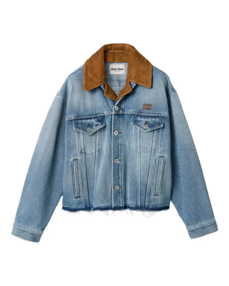 Miu Miu washed denim and suede blouson jacket - Blau Blau