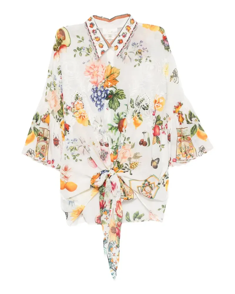 Camilla fruit-print ruffled shirt - Weiß Weiß