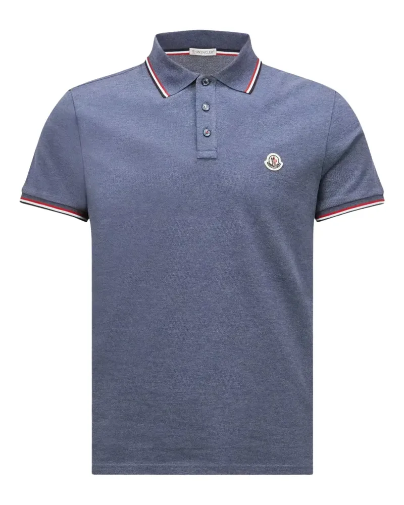 Moncler logo striped-trims polo shirt - Blau Blau