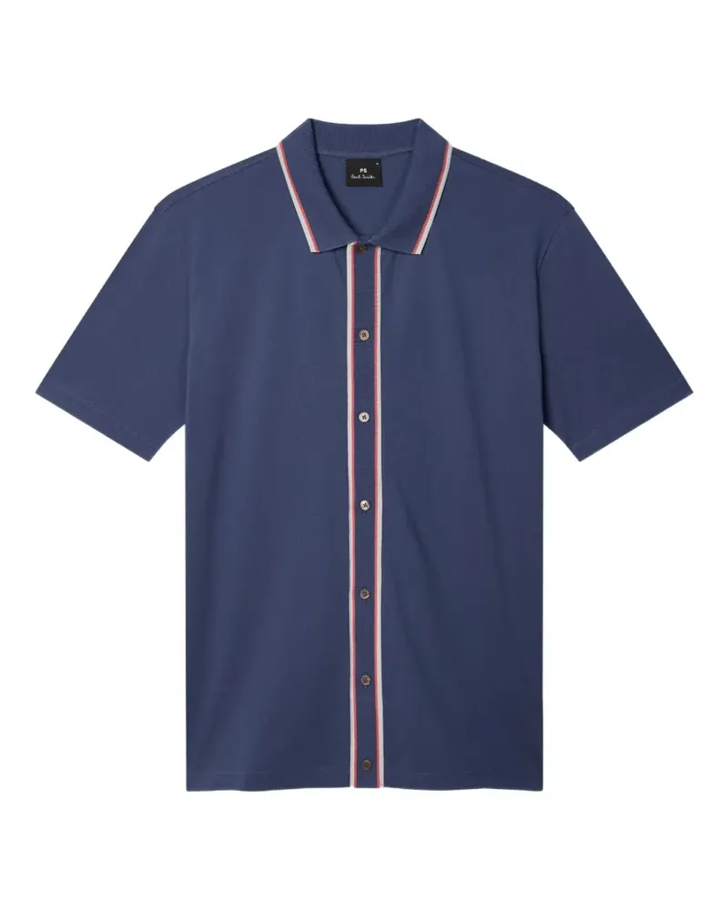 Paul Smith stripe-trim button-through polo shirt - Blau Blau