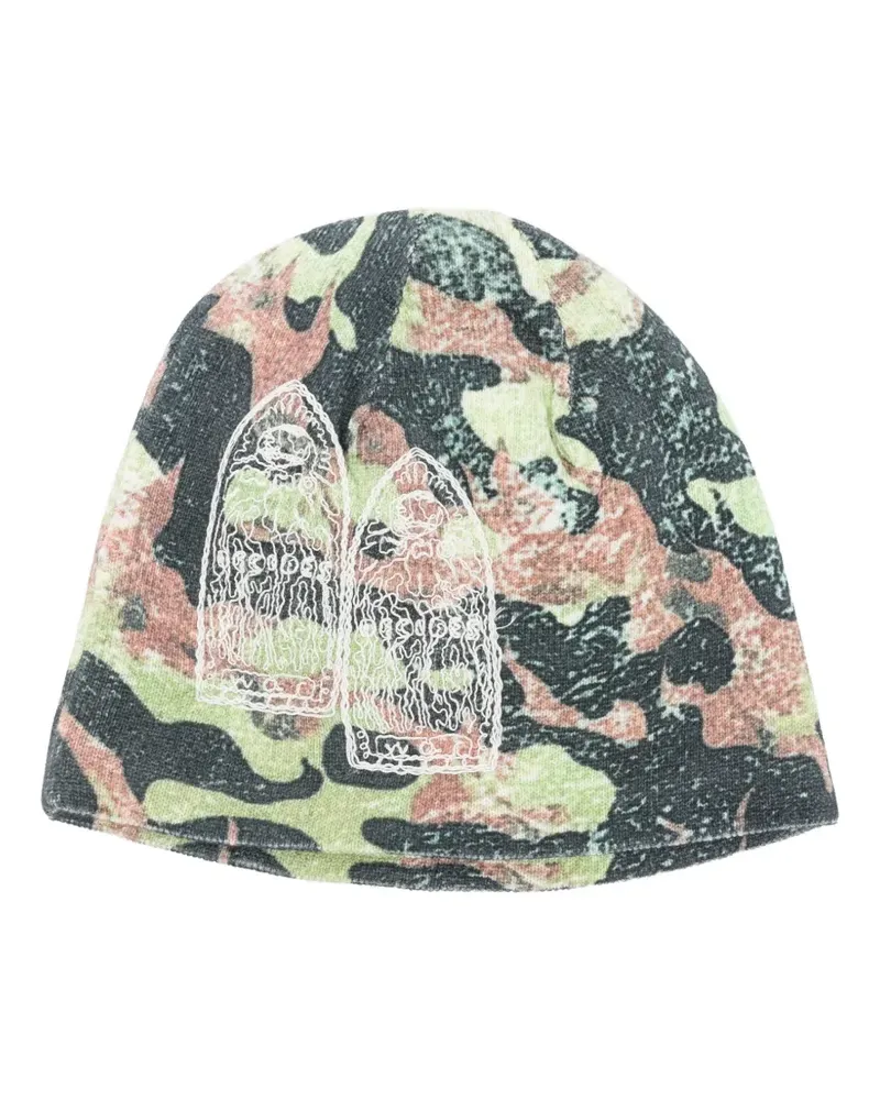 WHO DECIDES WAR Flame camouflage embroidered beanie hat - Grün Grün