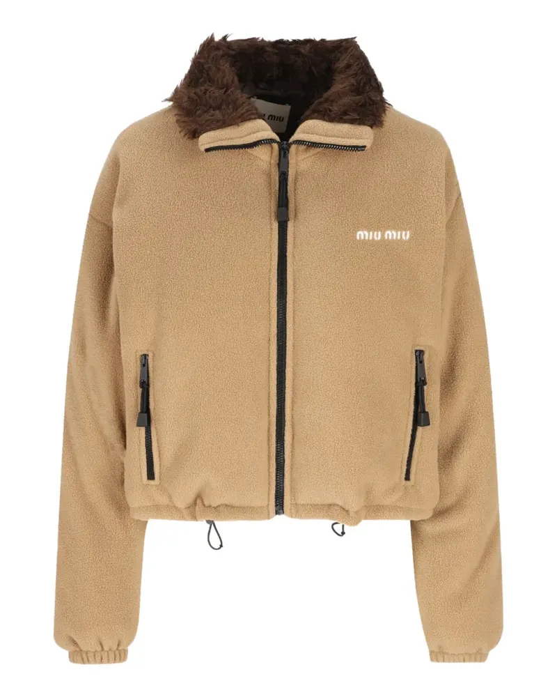 Miu Miu logo-embroidered fleece jacket - Nude Nude