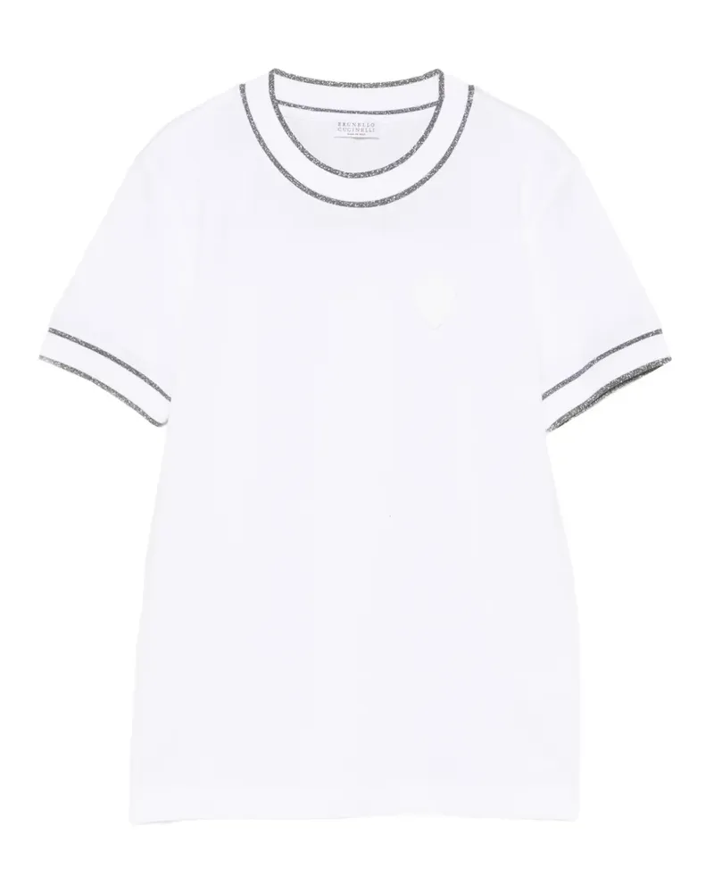 Brunello Cucinelli Logo-T-Shirt mit Kontrastdetail - Weiß Weiß