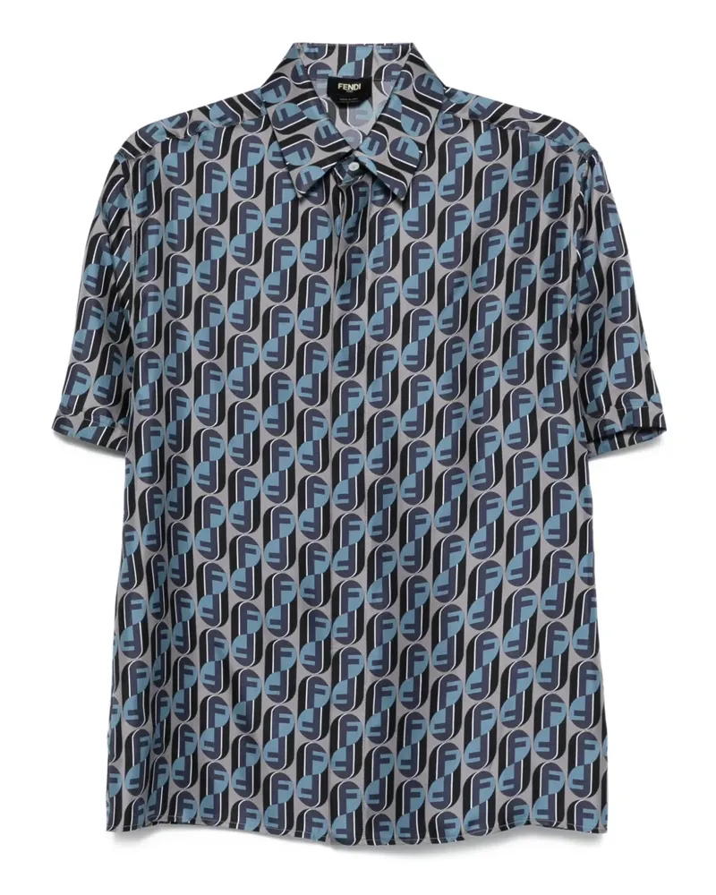 Fendi Seidenhemd mit Logo-Print - Grau Grau