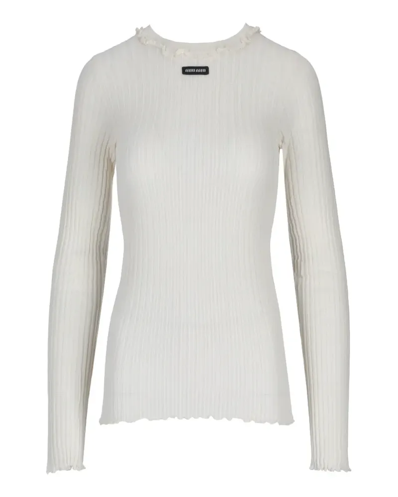 Miu Miu ruffle-trim ribbed-knit sweater - Nude Nude