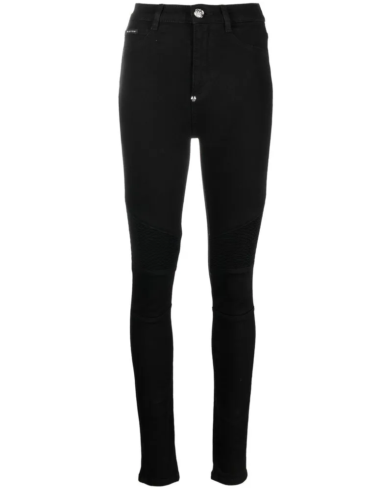 Philipp Plein Taillenhohe Bikerjeans - Schwarz Schwarz