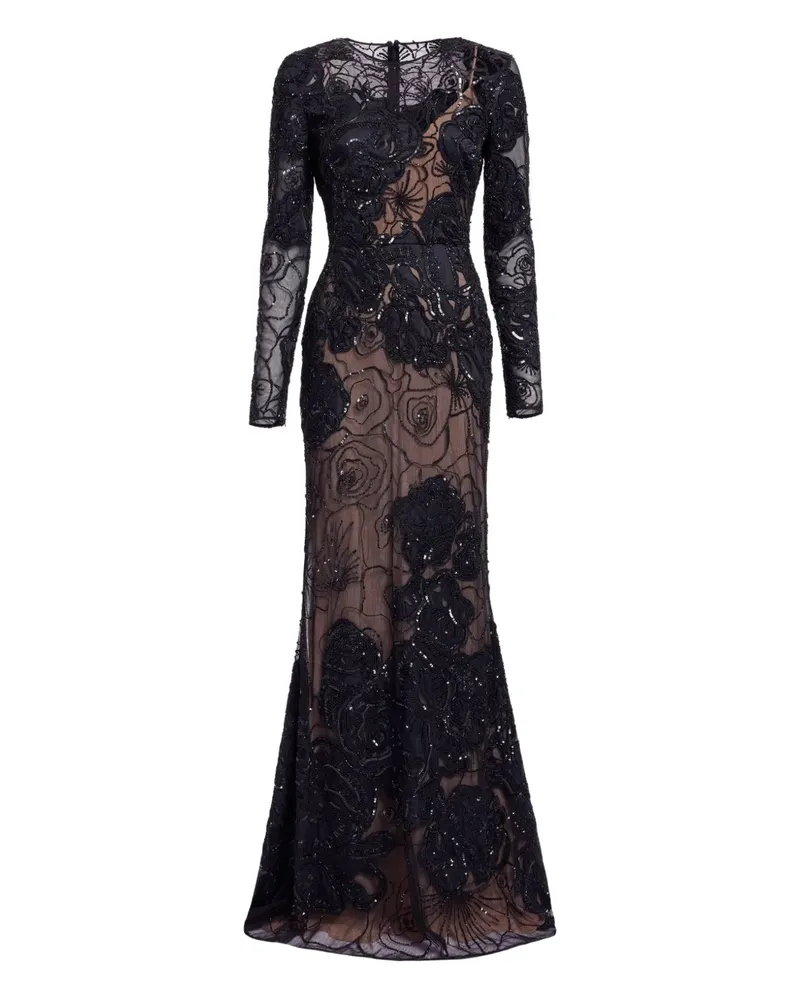 Elie Saab Maxikleid mit Perlen - Schwarz Schwarz