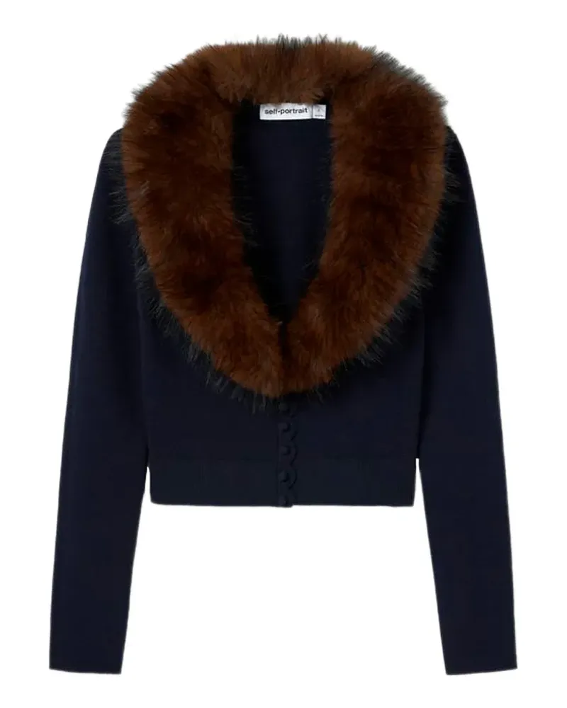Self-Portrait navy faux-fur knit cardigan - Blau Blau