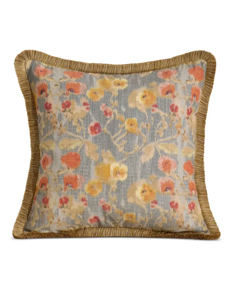 Soho Home Florales Halsey Kissen mit Fransen - Blau Blau