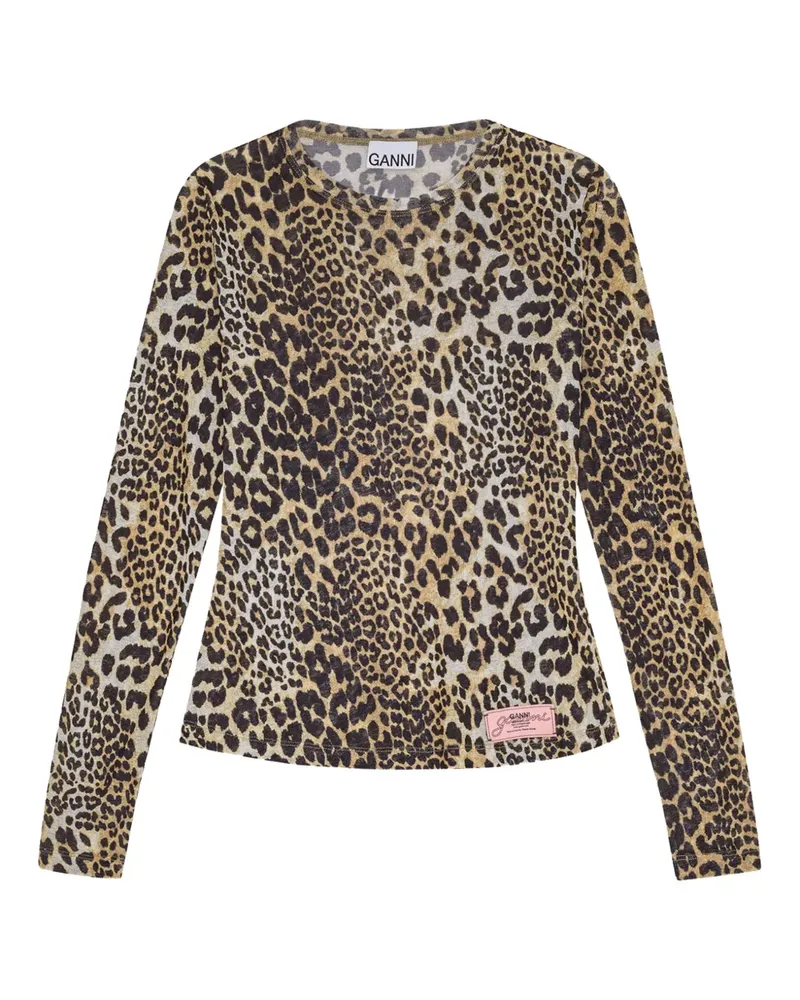 Ganni long-sleeve animal-print top - Braun Braun