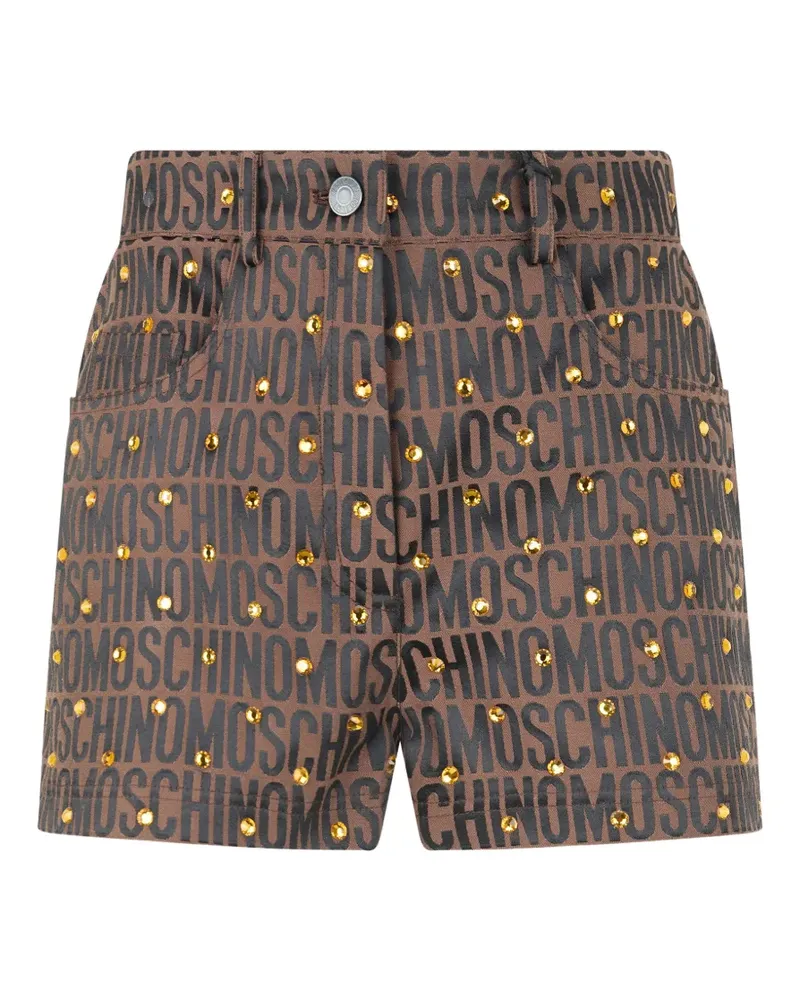 Moschino logo-print crystal-embellished shorts - Braun Braun