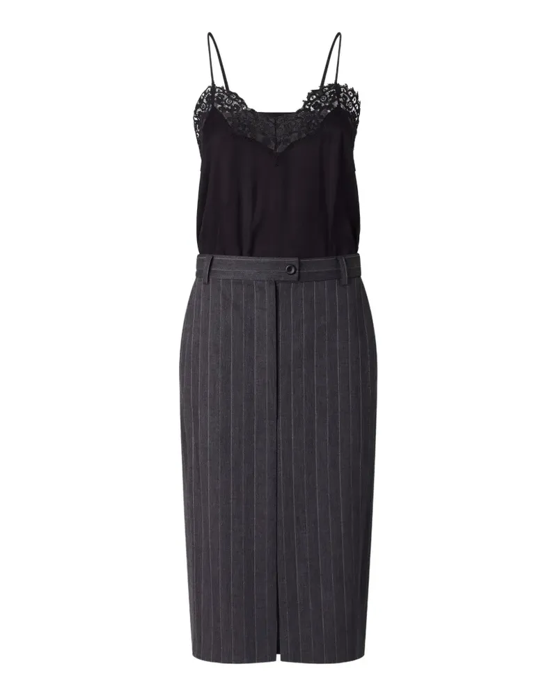 Pinko Nadelstreifen-Midikleid mit Spitzenbesatz - Grau Grau