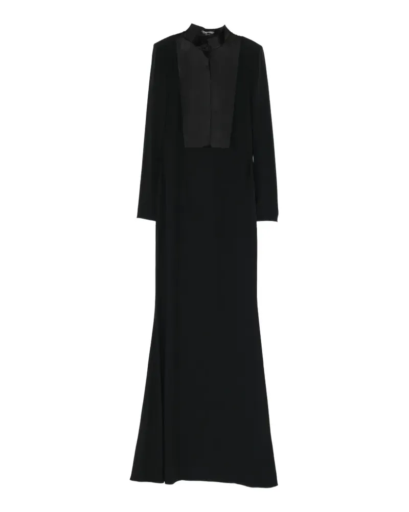 Tom Ford Stehkragen-Kleid mit Satineinsätzen - Schwarz Schwarz