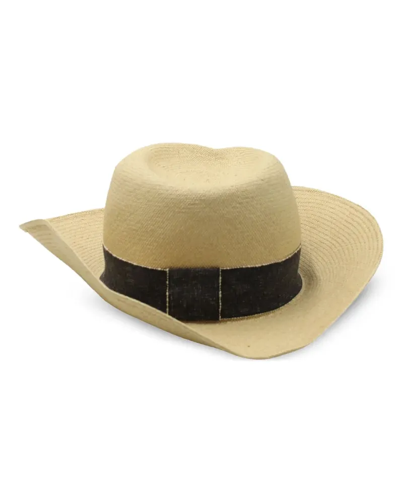 Maison Michel Fedora aus Stroh mit Ripsband - Nude Nude